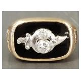 14k gold, diamond & onyx fraternal ring: 11.9g,