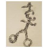 Framed modern charcoal artwork (as seen- stains)