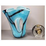 2 pieces art glass: signed Eicholt paperweight &