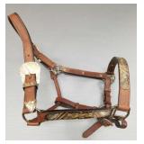 Horse halter w/ engraved silvertone buckles & trim