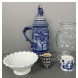 Group antique pottery, glass, etc incl 18'H