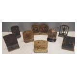 9 vintage iron single bookends incl Native
