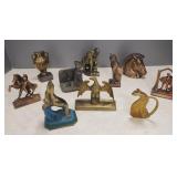 10 vintage single metal bookends- 8' tallest