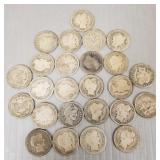 22 U.S. silver Barber dimes- asst. dates