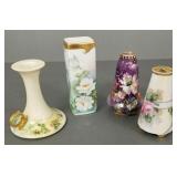 4 antique & vintage hand painted hat pin holders,