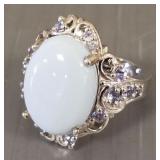 Sterling silver ring s/w cabochon aqua colored