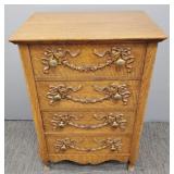Antique oak carved small four drawer chest- 30'H