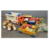 Group vintage wood toys incl Fisher Price Snoopy,