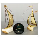 Movado desk clock and 2 mid-century brass &