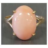 14k gold ring s/w cabochon coral- 2.5g, size 7