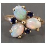 14k gold ring s/w opals & blue sapphires- 2.9g,