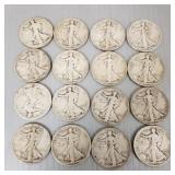 16 U.S. silver Walking Liberty half dollars