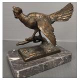 Antique bronze grouse figure on marble base-