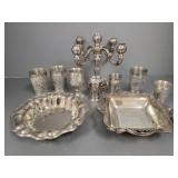 Gp incl pewter tumblers, silver plate candelabra,