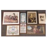 8 framed items incl signed litho, antique