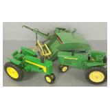 3 vintage John Deere toy tractors, etc incl
