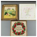 3 framed items: 2 needleworks & 1 Louise