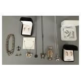 Small group sterling silver jewelry incl pill box,