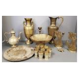 Group engraved brass decorative items incl