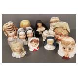 11 vintage head vases incl children, nuns, etc.-