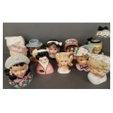 11 vintage head vases incl 1 w/ umbrella, Madame