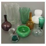 Gp vintage hand blown glass vases, etc. incl