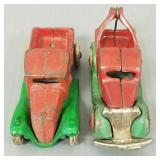 2 antique cast iron trucks: wrecker & pickup