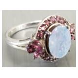Designer STS sterling silver ring w/ opal doublet