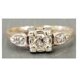 Vintage 14K/ 18K gold ring set with 3 diamonds-