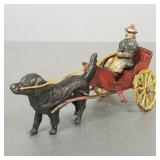 Antique Harris toy cast iron dog cart with driver-