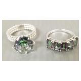 2 designer STS sterling silver rings s/w mystic