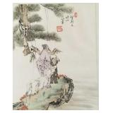Framed Chinese painting on paper- man w/ child &
