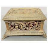 Antique ornate lift-top metal box w/ neoclassical