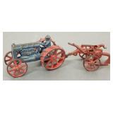 Antique Arcade cast iron tractor & hay rake- 11"L