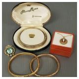 5 pcs vintage jewlery incl 3 gold filled bangles,