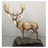 Large brass buck sculpture on stone base- 18"H,