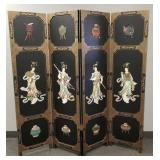 4 section lacquer folding floor screen w/ figural