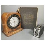 3 vintage items: hotel clock (Sterling Clocks Mpls