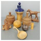 Gp antique etc. woodware & pottery: redware bank,