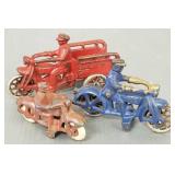 3 antique Hubley cast iron motorcycles- 1 is cop
