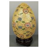 Huge cloisonne enamel egg on wood stand- 16 1/2"H