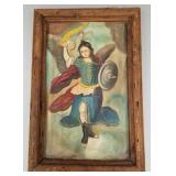 Retablo style oil on canvas in wormwood frame-