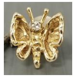 14K gold & diamond tie tac- butterfly- 3g; 1/2"