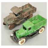 2 antique cast iron stake trucks: Hubley Mack &