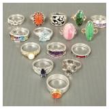 15sterling ilver ringsincl one w/ 18k gold accent,