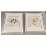 2 large mixed media floral motif artworks- 36"H,