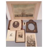 Gp antique prints, silhouette, frames incl pencil