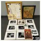 Group assorted vintage photos & art, etc incl oil