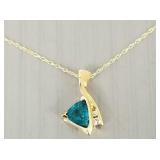 14K emerald & diamond pendant necklace- 2.1g;