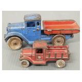 2 antique cast iron trucks: Kilgore dump truck,